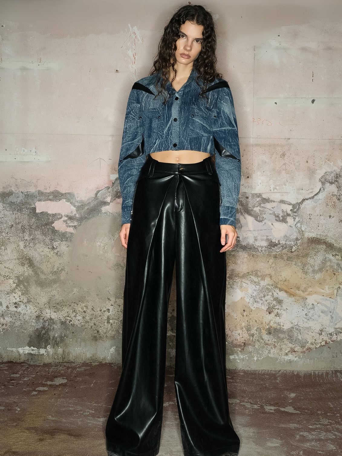 Cool Leather Straight Wide-Pants