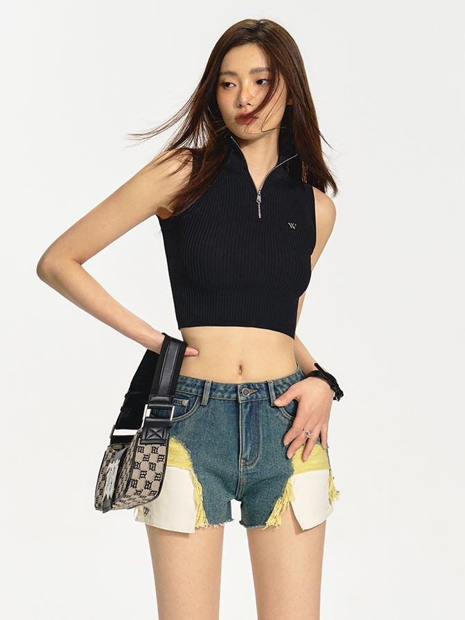 Sleeveless Zip Cropped Summer-Knit