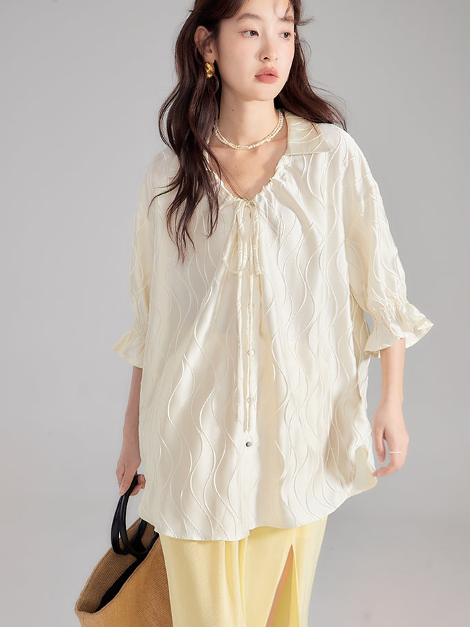 Embroidery Oversize Candy-Sleeve Wave Blouse