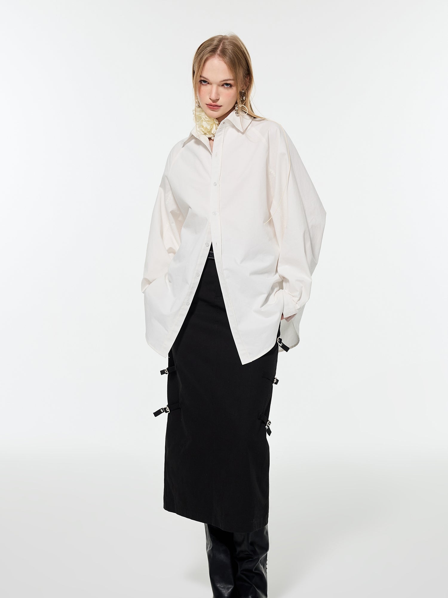 Oversize Vivd Loose Big-Silhouette Plain Shirt