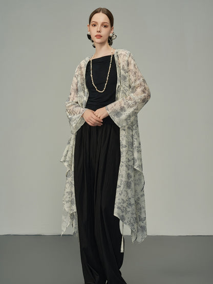 Fleur papillon transparent long-cardigan