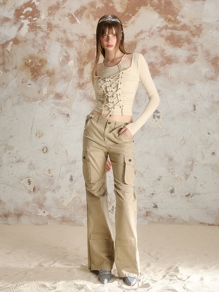 Side-Pocket Casual Work-Pants Smil Flare-Pants