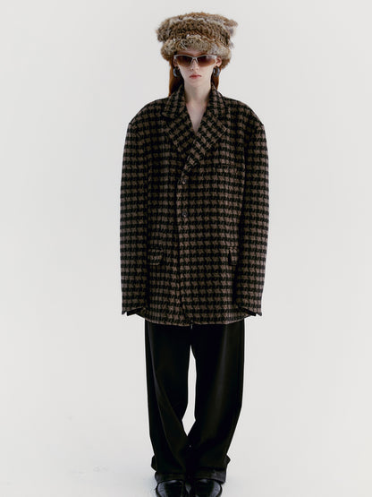 Unisex Jacket＆Pant Wool Checked Retro Set-Up