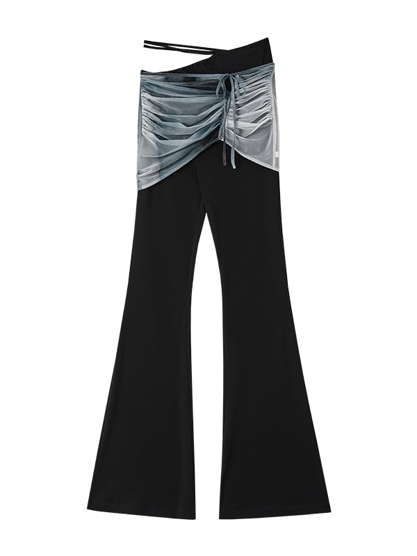 Drape Ciffon Drawstring Mix Unique Flare-Pants