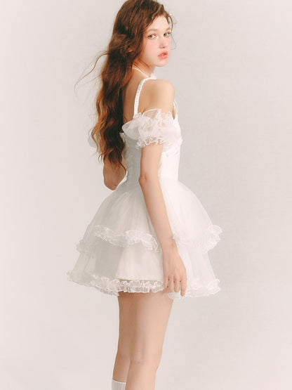 Lace Sheer Fluffily Tulle Frill One-Piece