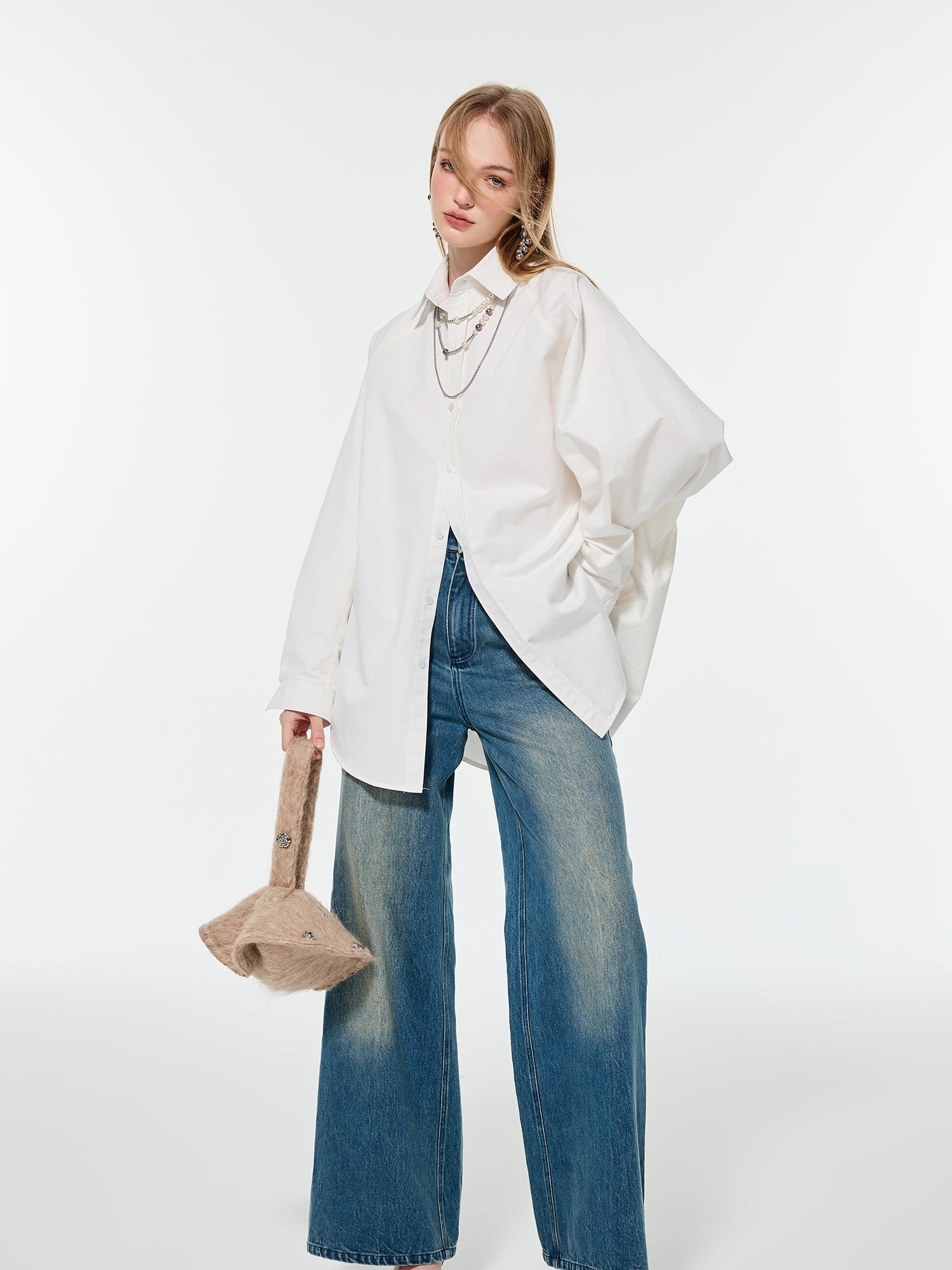 Oversize Vivd Loose Big-Silhouette Plain Shirt