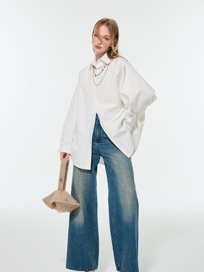 Oversize vivd Loose Big-Silhouette Plain Shirt