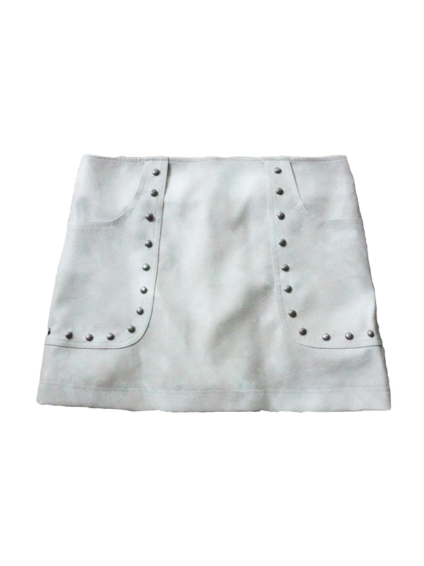 Studs Leather Speckled Pale-Tone Tie-Dye Mini-Skirt