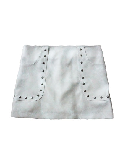 Studs Leather Speckled Pale-Tone Tie-Dye Mini-Skirt