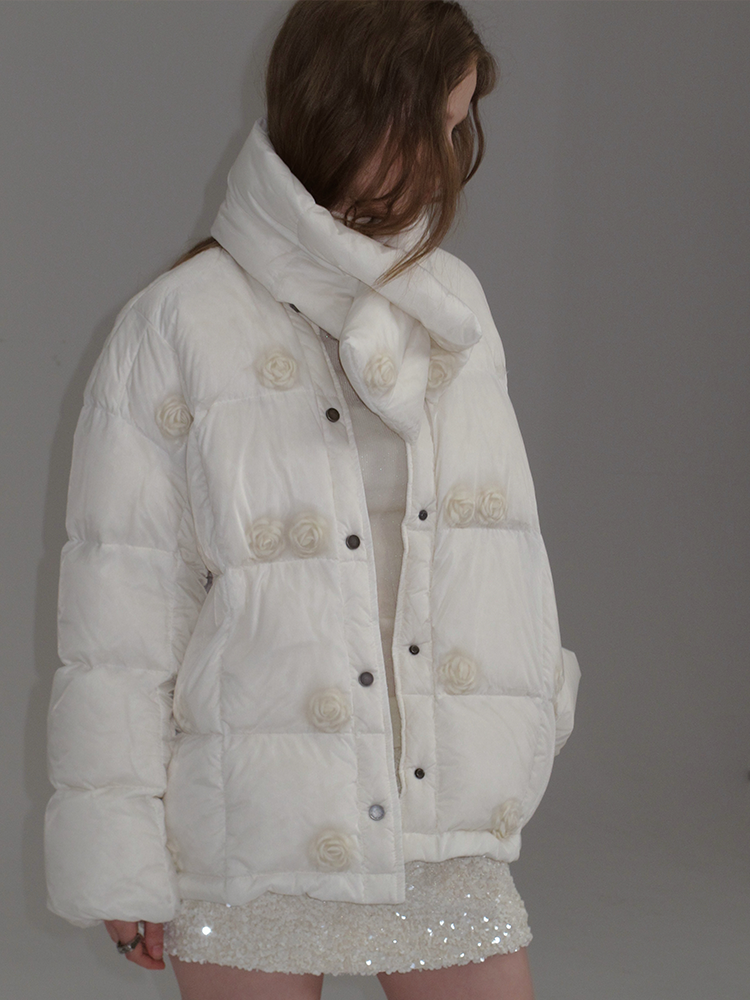 2Way No-Collar Cotton Simple Muffler Down-Jacket