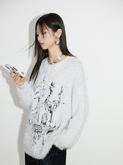 Modern Crew-Neck Long Fluffily Mohair-Knit