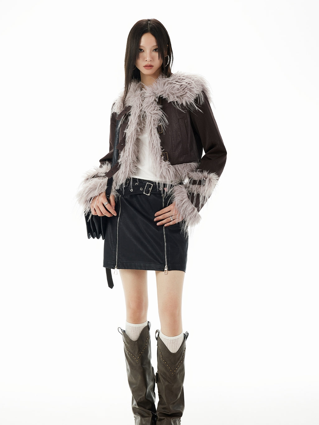 Leather Long-Fur High-End Nichi Short  Jacket