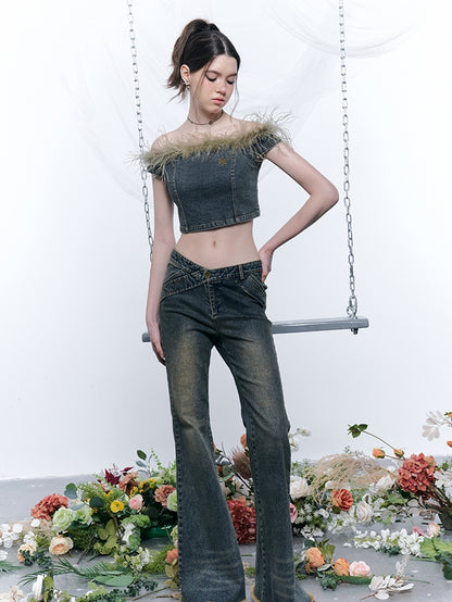 Denim fourrure Tops et pantalons nichi