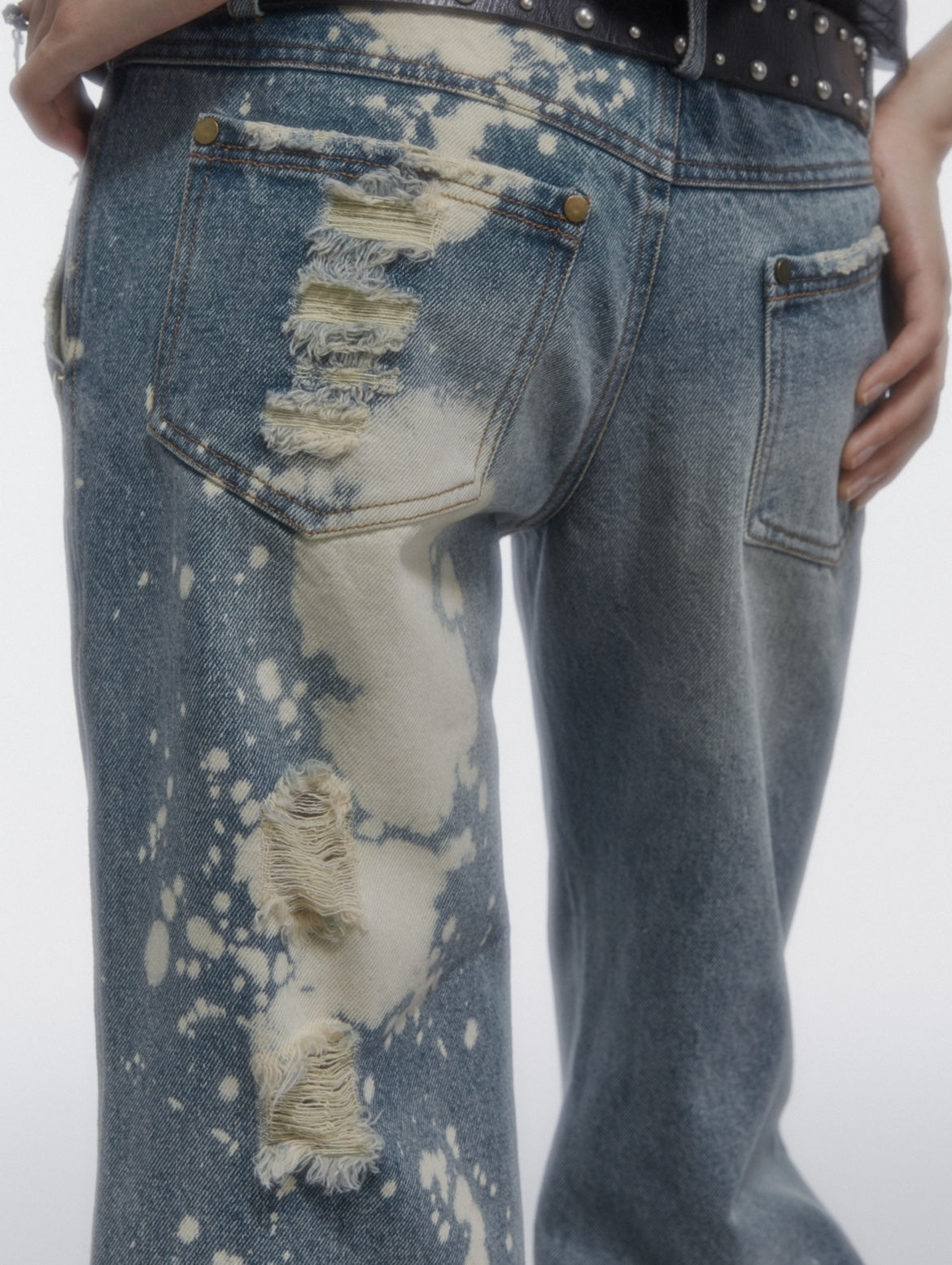 Damage Paint Denim Wide-Leg Flare-Pants