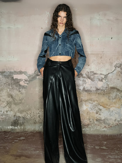 Cool Leather Straight Wide-Pants