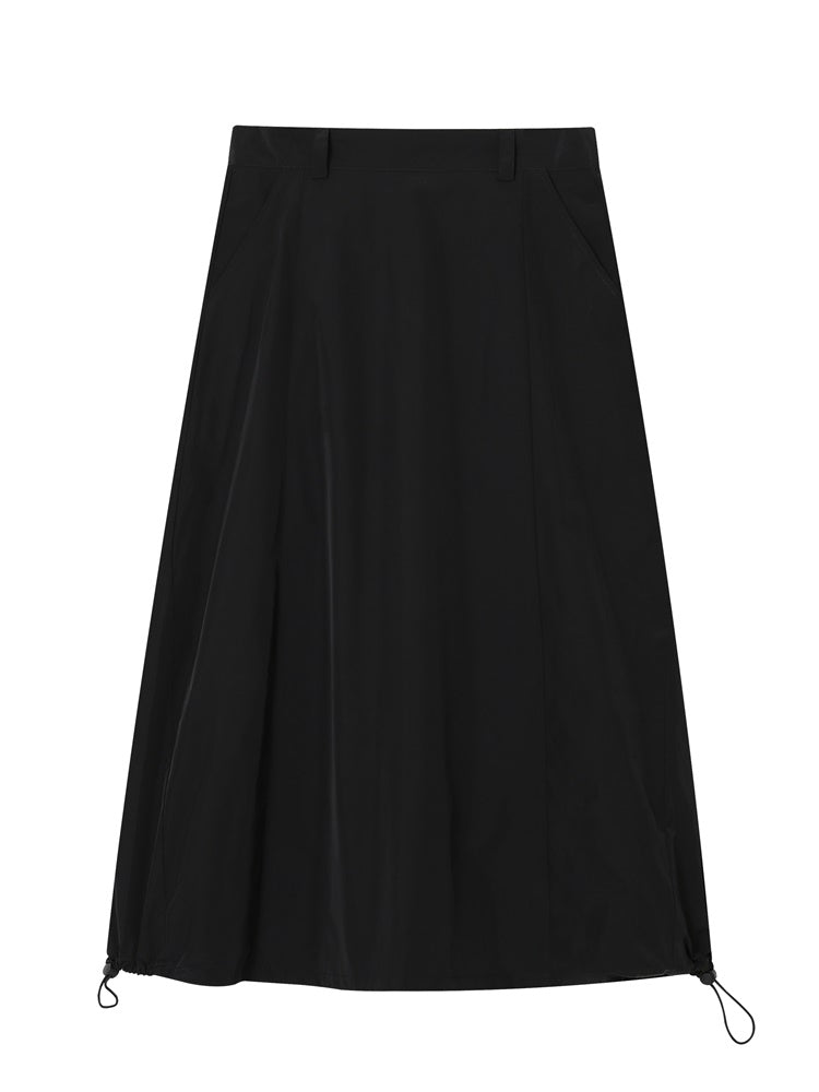 Drawstring A-Line Thick Simple Long Flare-Skirt