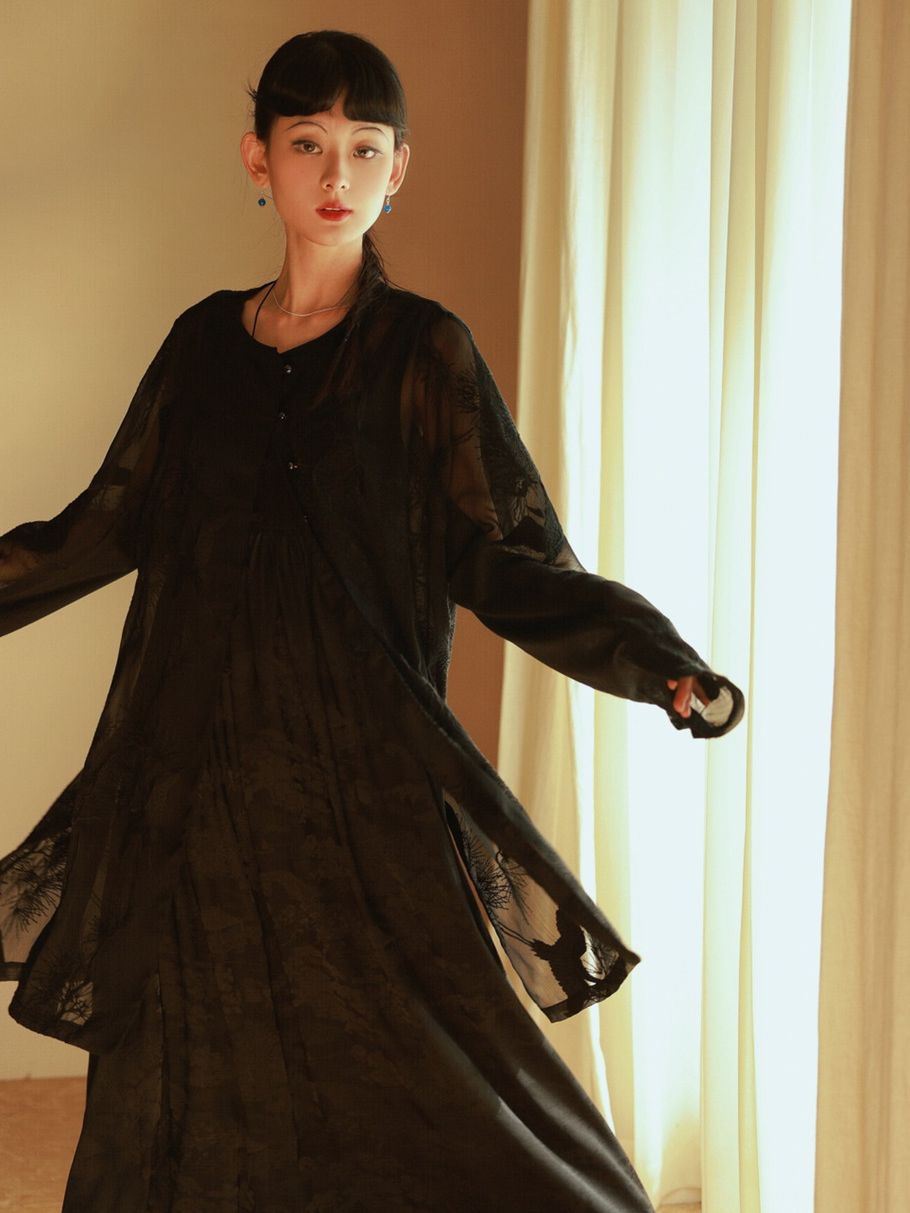 Embroidery Flower Sheer Oversize Shirt