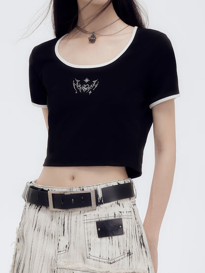 Cropped Casual Monotone T-Shirt