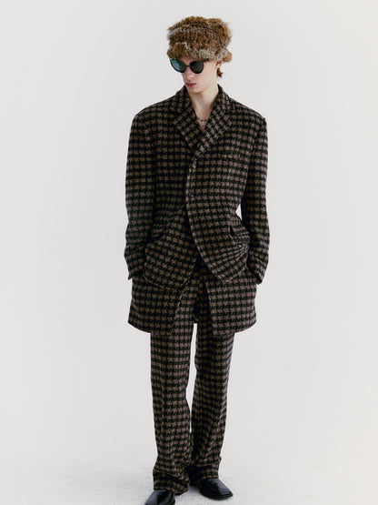 Unisex Jacket＆Pant Wool Checked Retro Set-Up