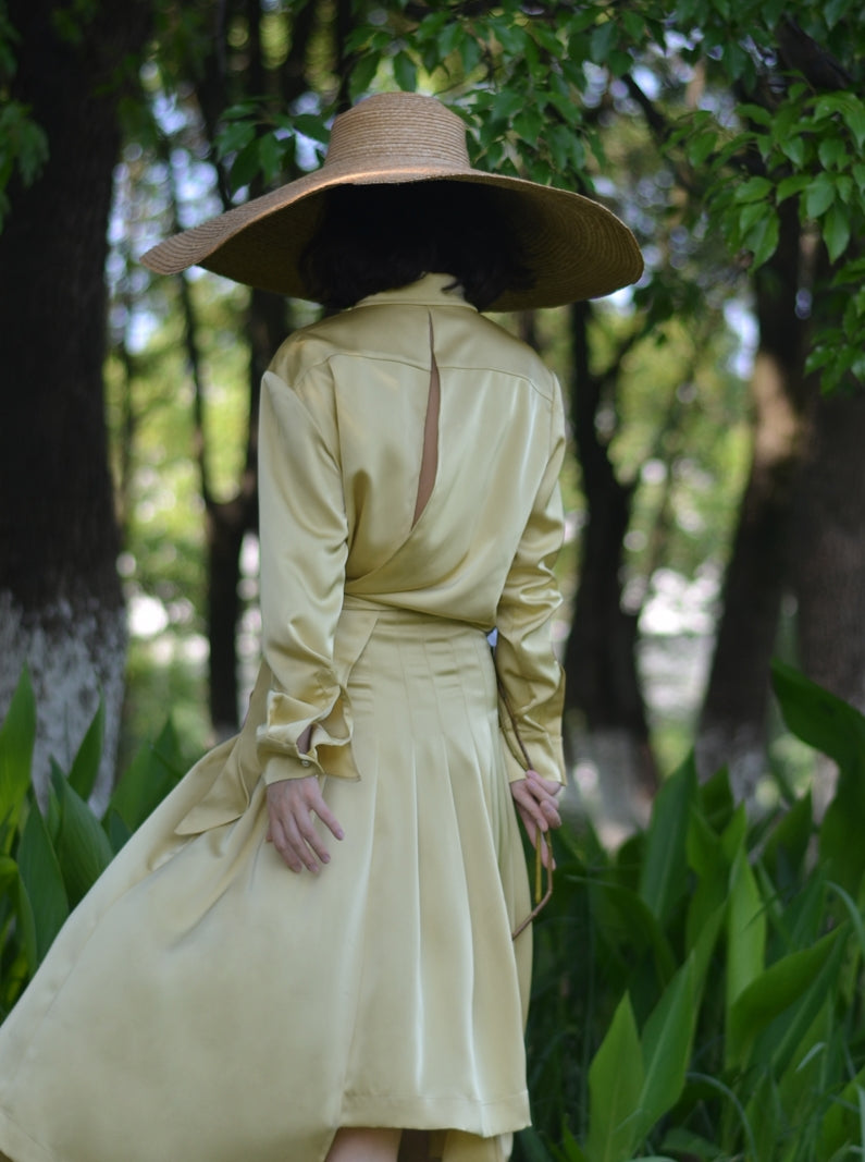 Smooth Satin Plain Simple Shirt&amp;Long-Skirt