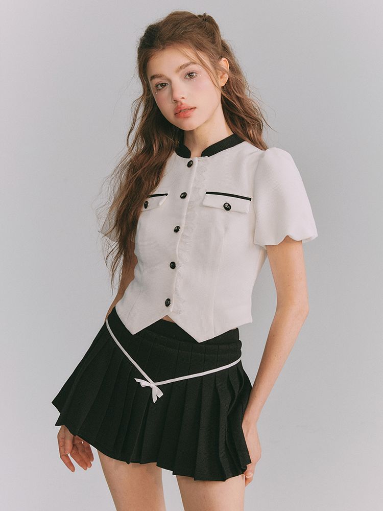 CHIC PUFF-SLEEVE Monotone Sweet Blouse &amp; Culotte