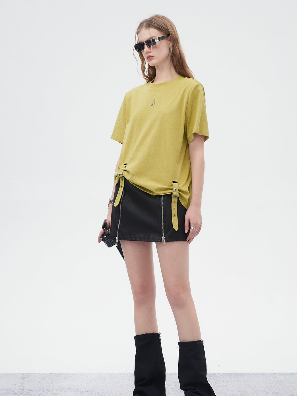 Belt Casual Roll-UP asymmetry Oversize T-Shirt