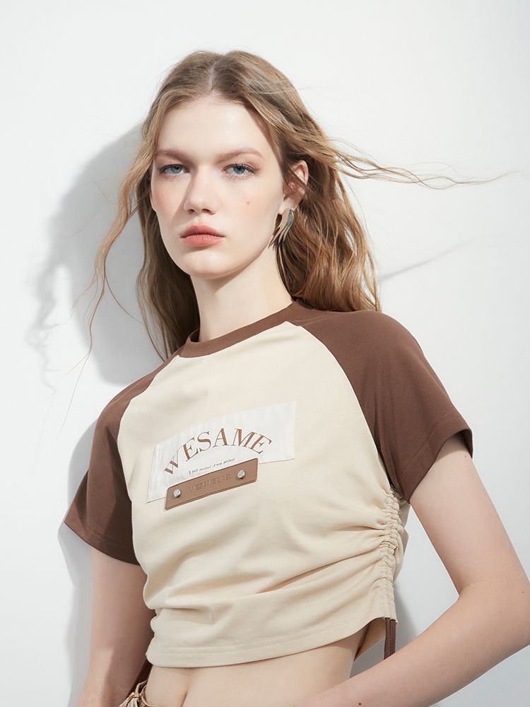 Draw String Casual Print Contrast T-Shirt