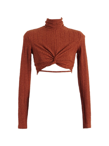 Cross Cropped High-Neck Slim Knit