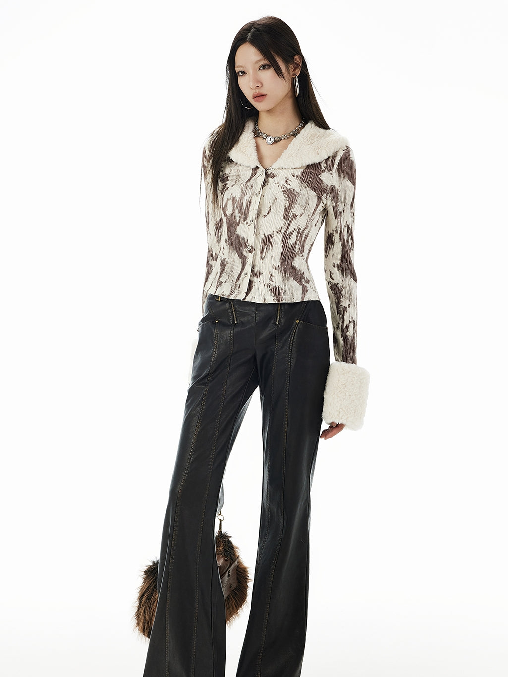 Speckled Boa Cropped Casual Warm Tops