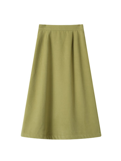 Wool Elastic-Waist Plain High-Waist Plain Flare A-Line Long-Skirt