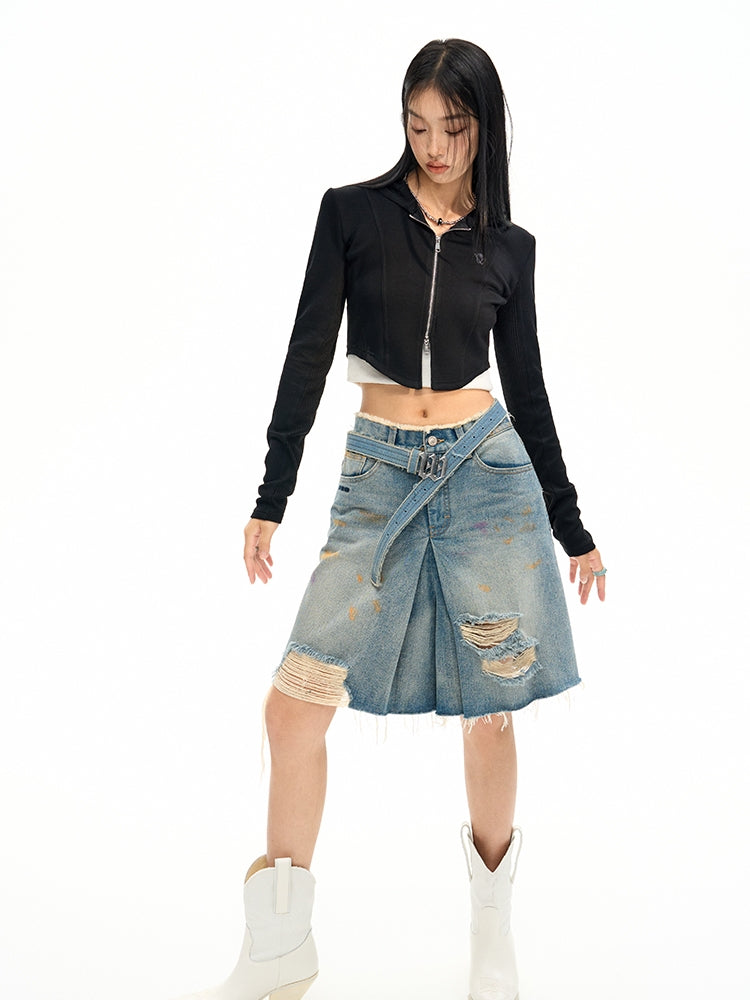 Damage Denim Crash Casual Vintage Half-Pants