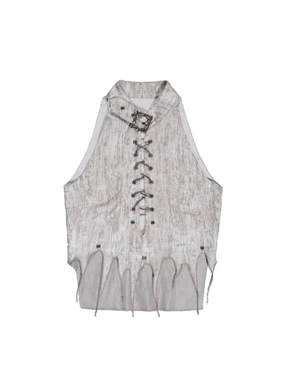 Lace-Up Asymmetry Nichi Belt Sleeveless Tops