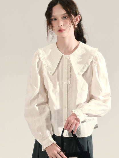 Natural Girly Frill Lace Retro Simple Blouse