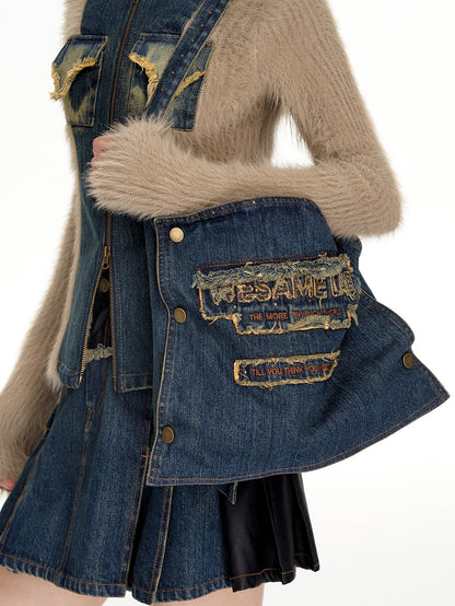 Denim Square Casual Embroidery Bag