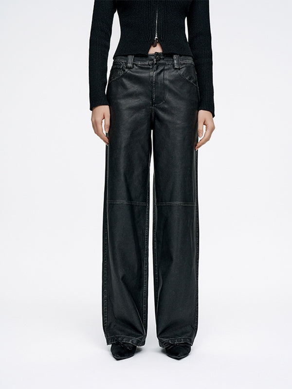 Pantalon en cuir haut de gamme simple chic simple simple chic lisse chic