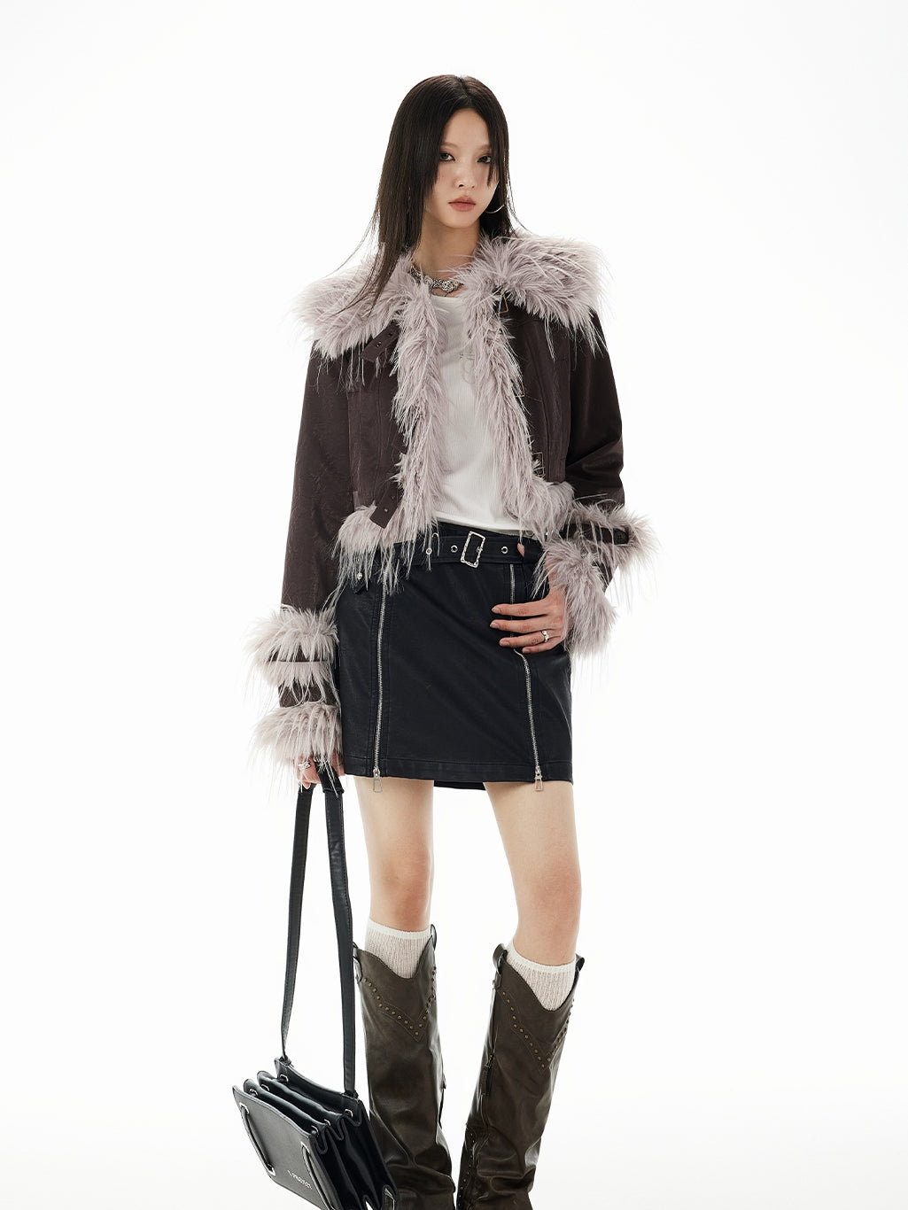 Leather Long-Fur High-End Nichi Short  Jacket