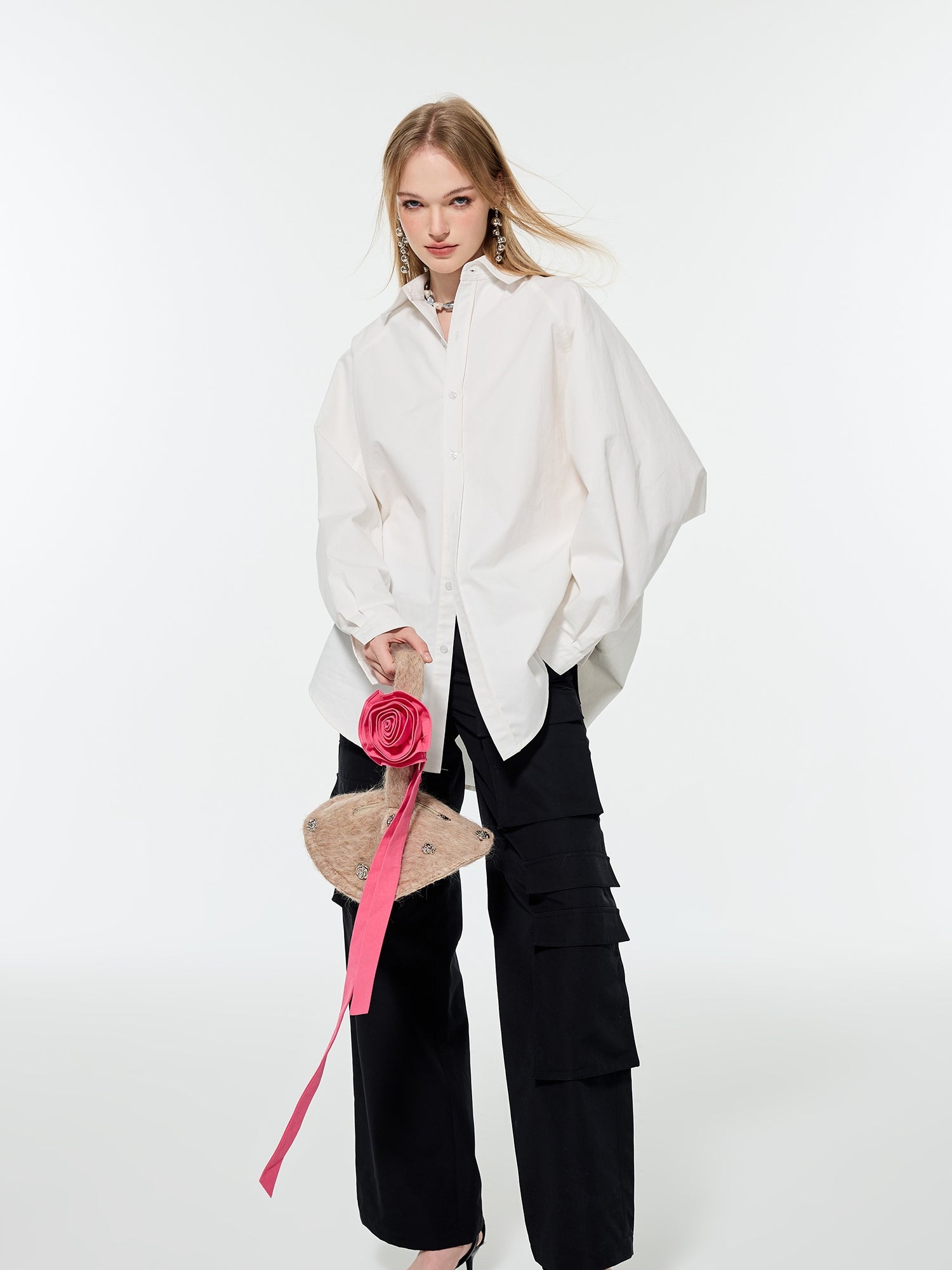 Oversize vivd Loose Big-Silhouette Plain Shirt