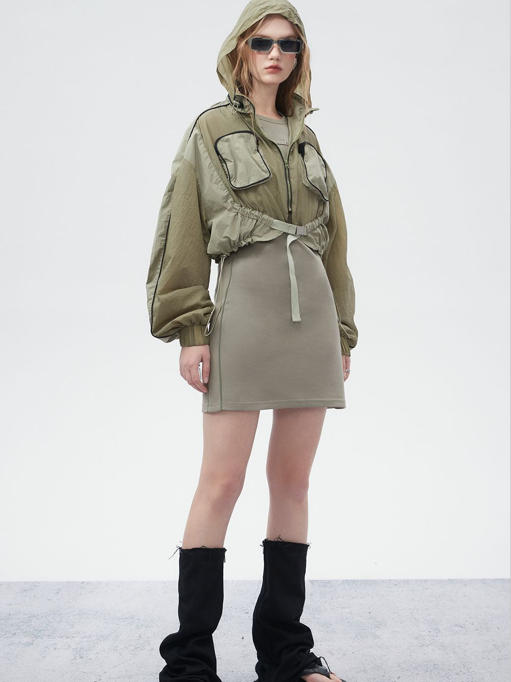 Drawstring Mesh Sporty Balloon-sleeve Parka