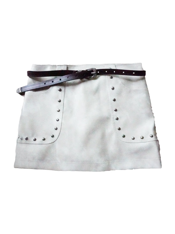 Studs Leather Speckled Pale-Tone Tie-Dye Mini-Skirt