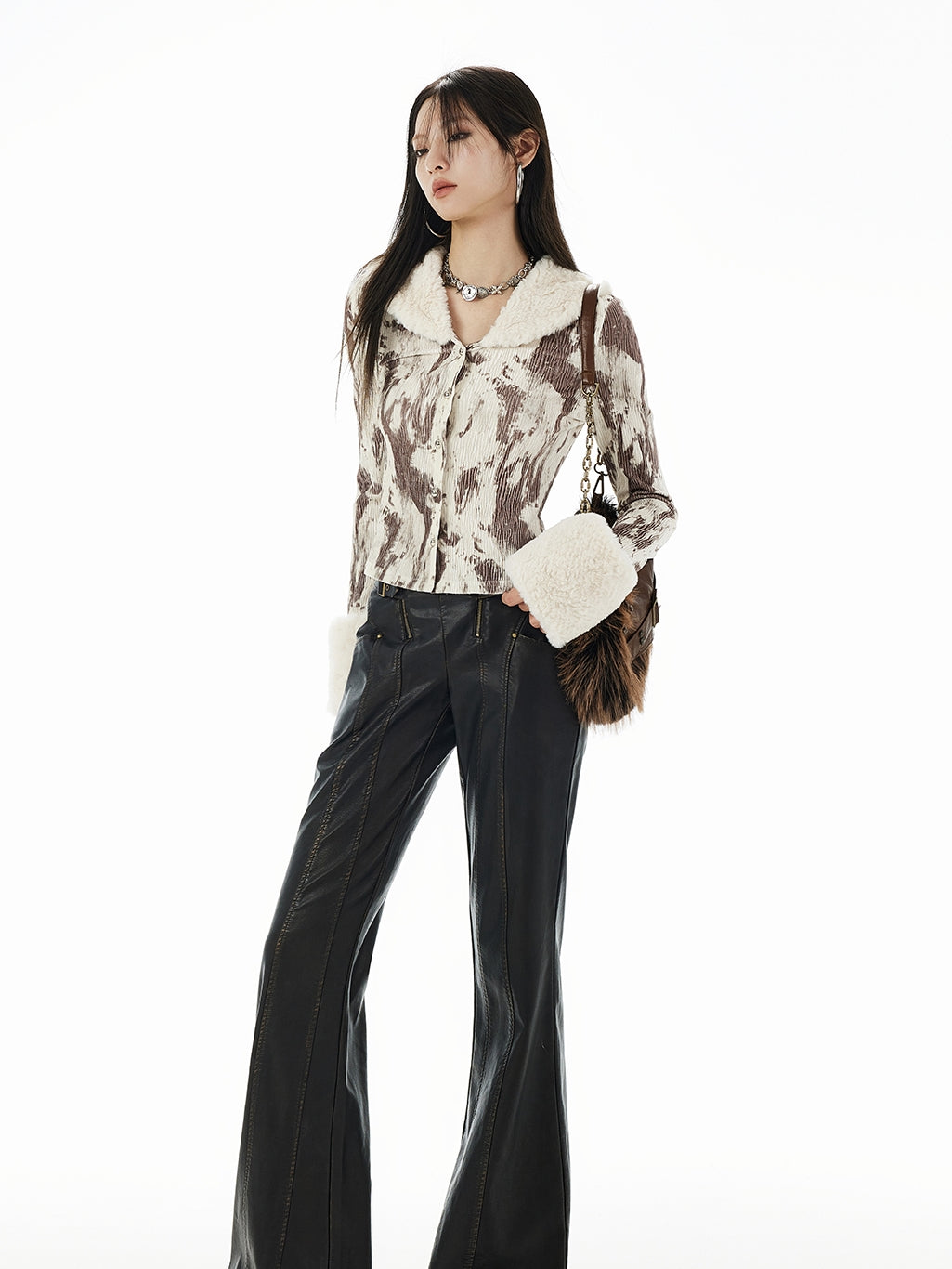 Speckled Boa Cropped Casual Warm Tops