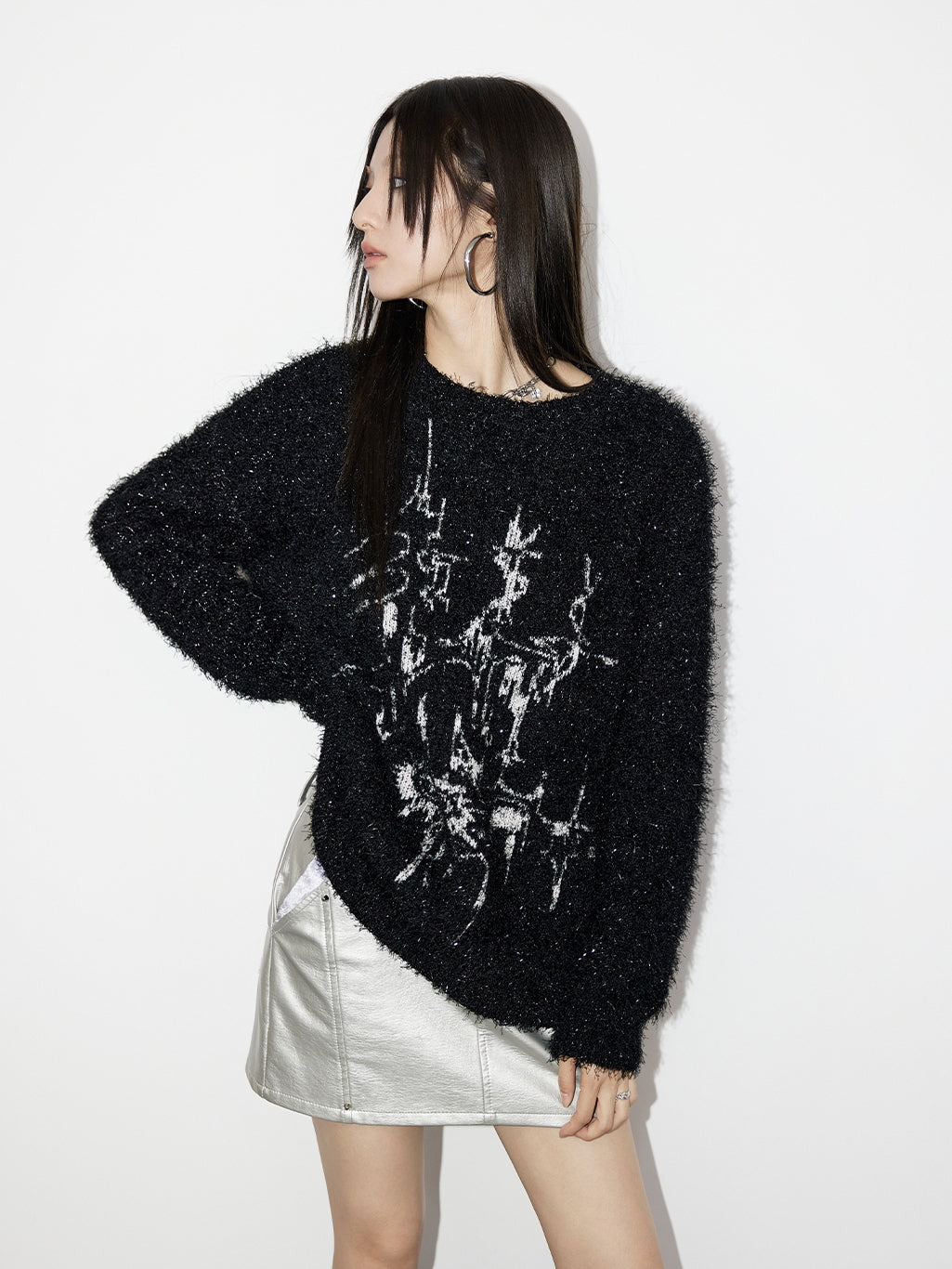 Modern Crew-Neck Long Fluffily Mohair-Knit