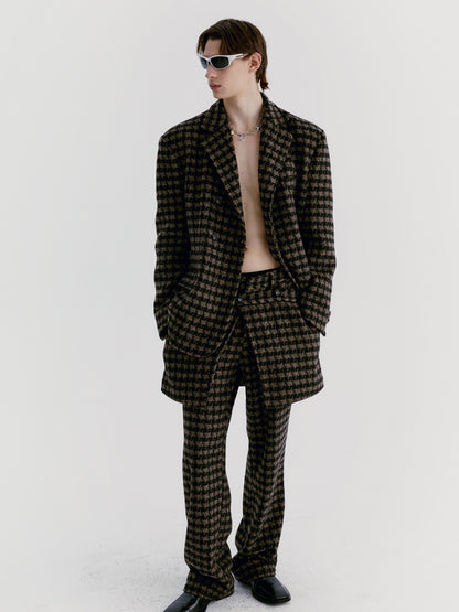 Unisex Jacket＆Pant Wool Checked Retro Set-Up