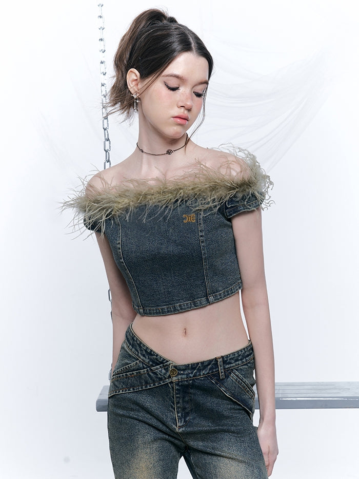 Denim fourrure Tops et pantalons nichi