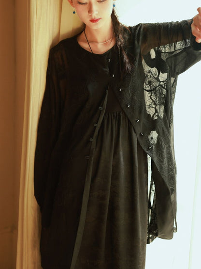 Embroidery Flower Sheer Oversize Shirt