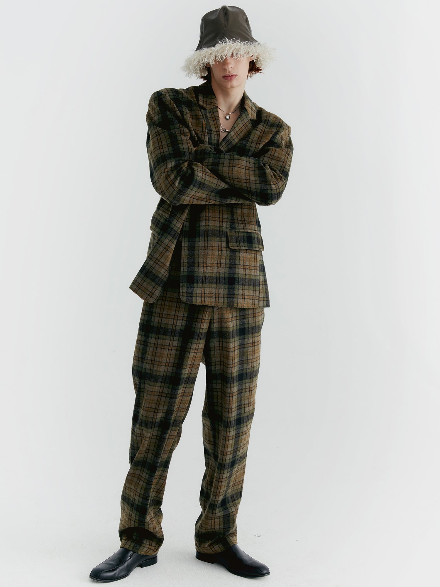 Unisex Checked Oversize 레트로 재킷