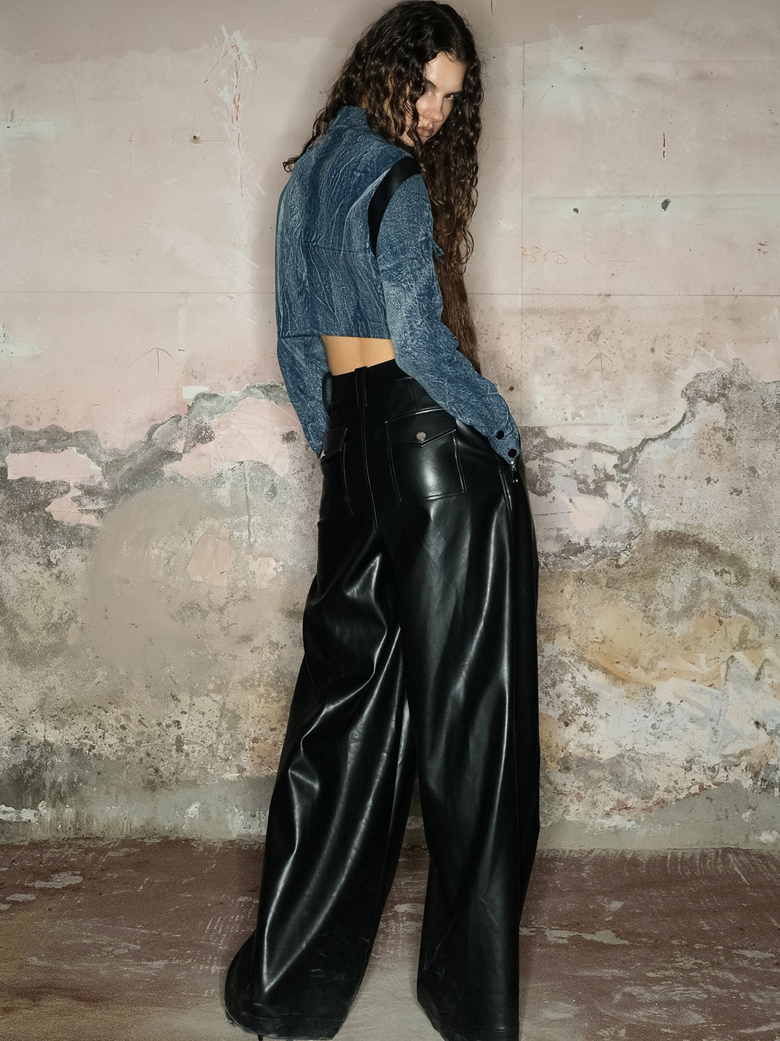 Cool Leather Straight Wide-Pants