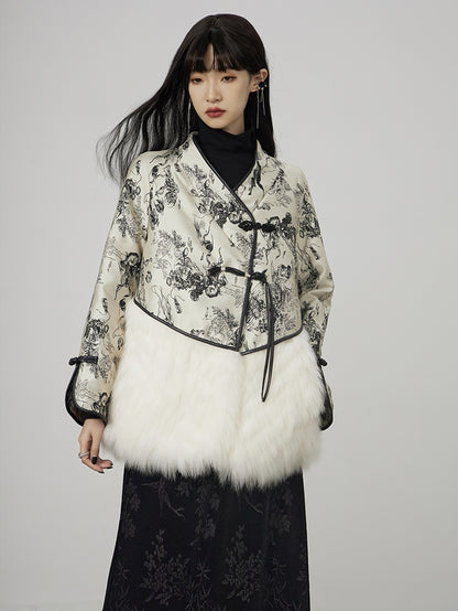 Broderie chinois rétro fur élégante veste