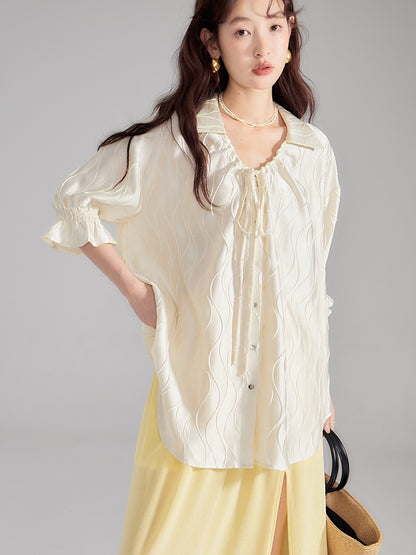 Embroidery Oversize Candy-Sleeve Wave Blouse