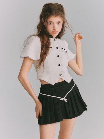 CHIC PUFF-SLEEVE Monotone Sweet Blouse &amp; Culotte