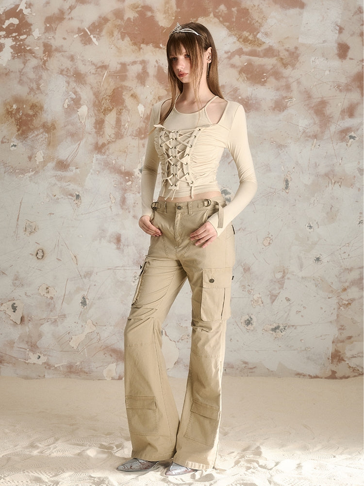 Side-Pocket Casual Work-Pants Smil Flare-Pants